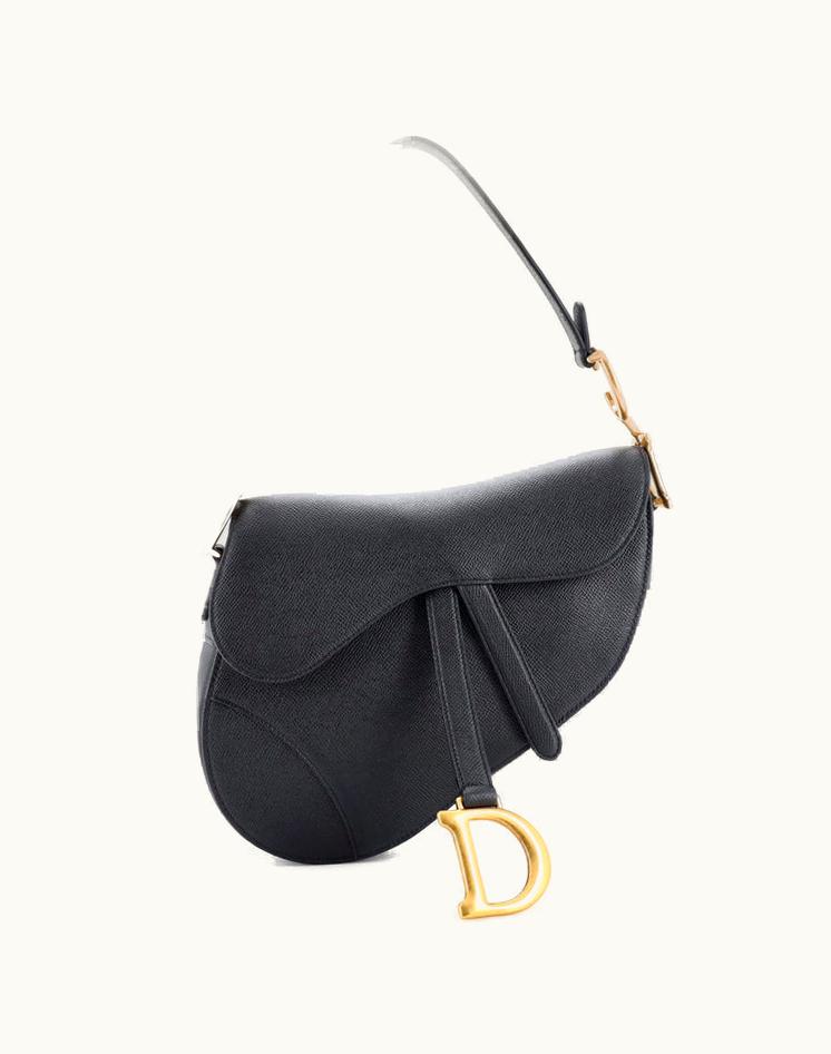 Dior Christian Dior Saddle Handbag Leather Medium Black Aged Gold