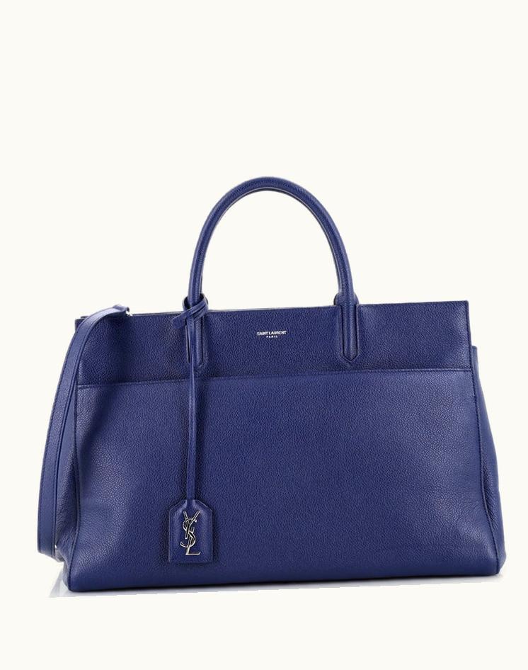 Saint Laurent Saint Laurent Rive Gauche Cabas Leather Medium Blue Silver