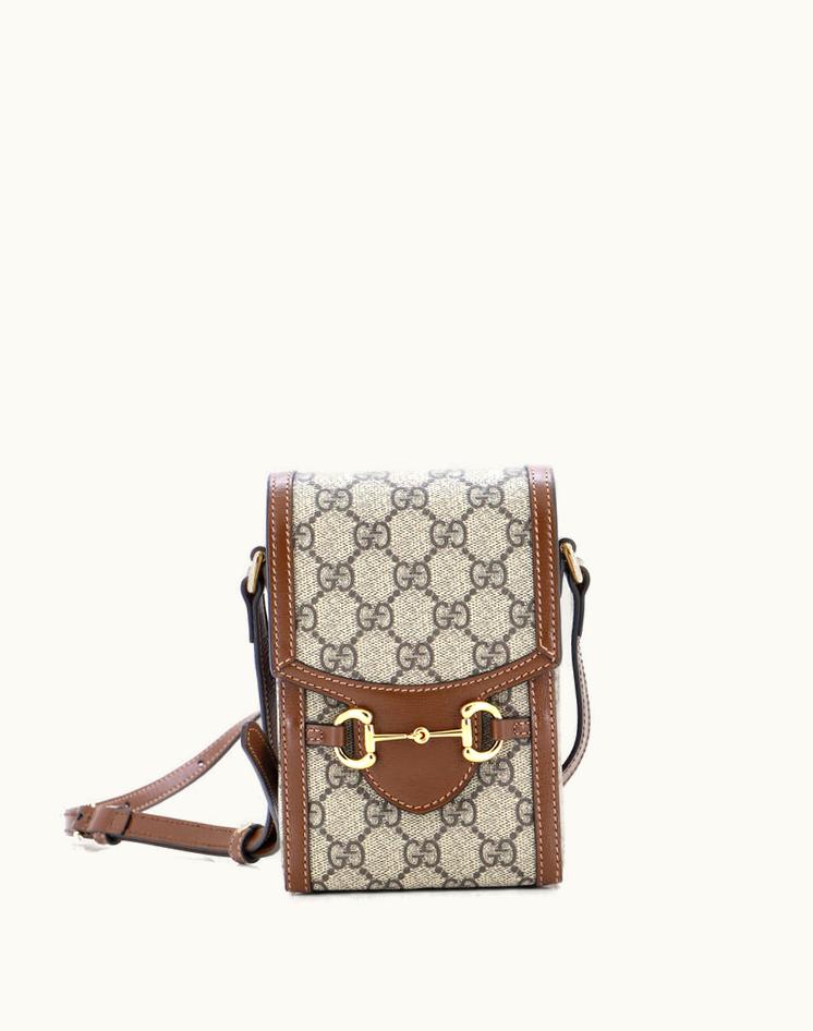 Gucci Gucci 1955 Horsebit Mini Crossbody Bag GG Coated Canvas Brown