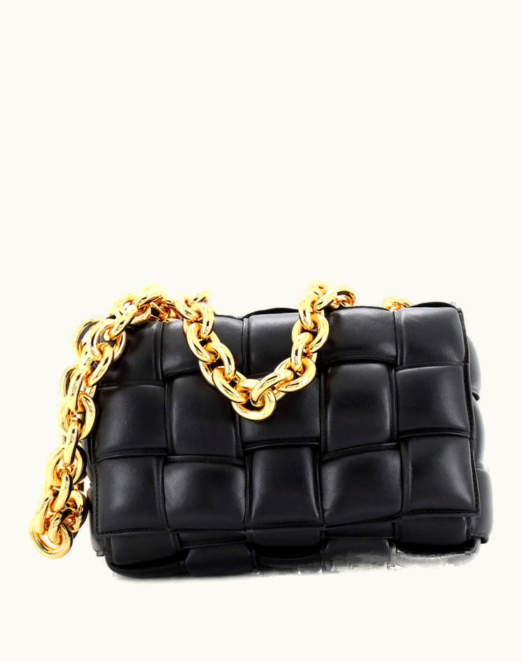 Bottega Veneta Bottega Veneta Cassette Chain Crossbody Bag Padded Maxi Intrecciato Leather Black Gold