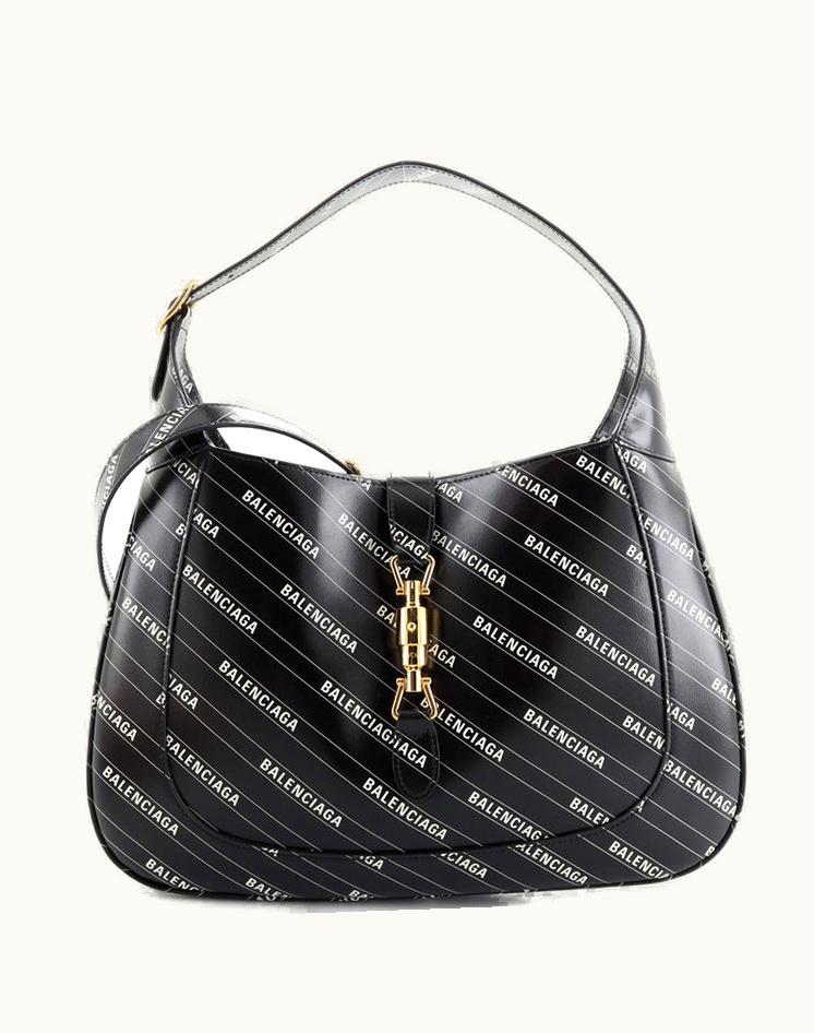 Gucci Gucci X Balenciaga The Hacker Project Jackie 1961 Hobo Printed Leather Medium in Black