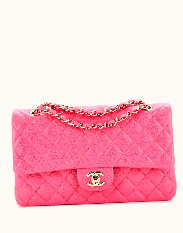 Chanel Chanel Classic Double Flap Bag Quilted Caviar Medium Pink Gold Tone