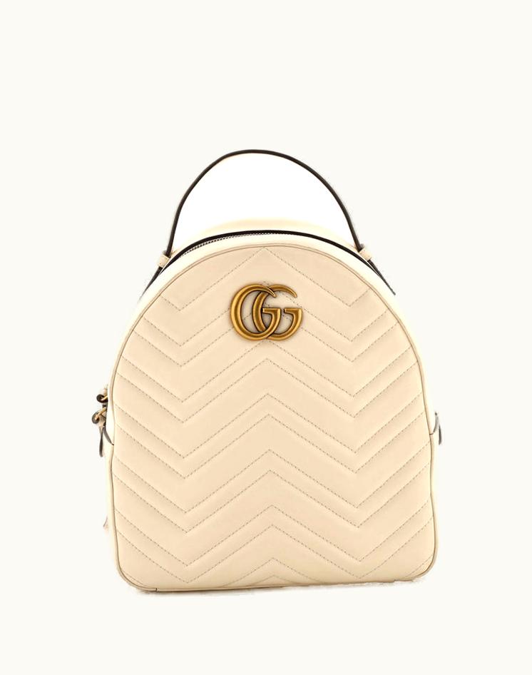 Gucci Gucci GG Marmont Backpack Matelasse Leather Small White Aged Gold