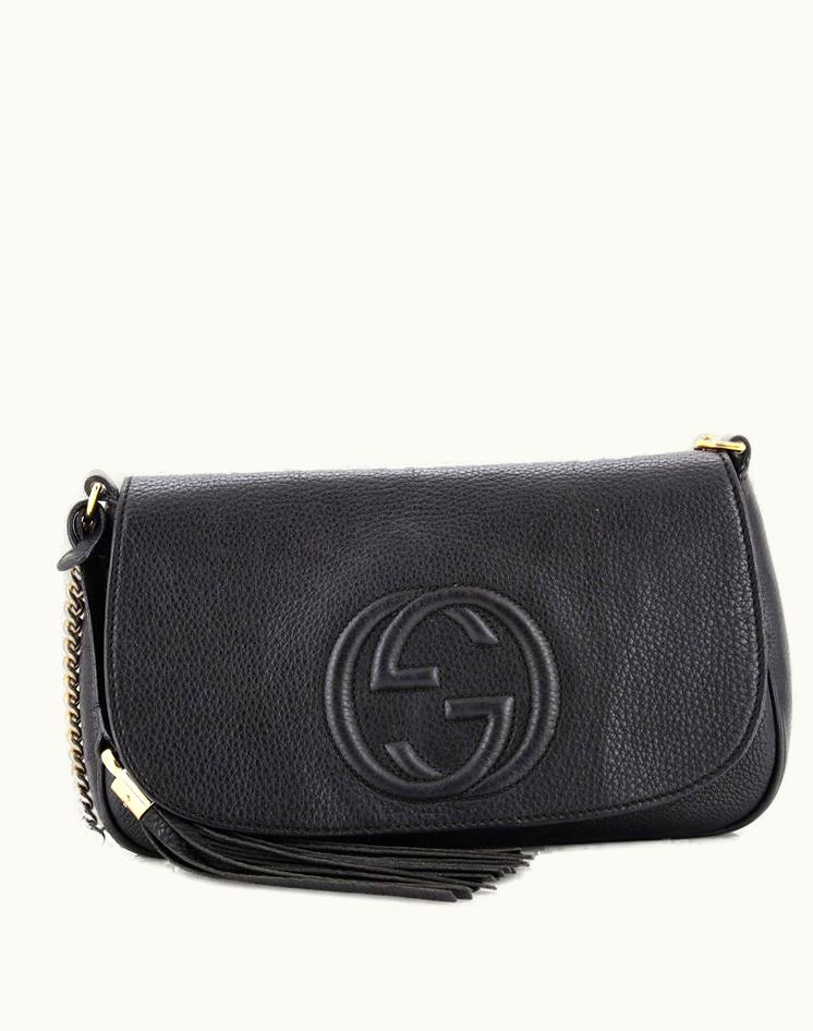Gucci Gucci Soho Chain Crossbody Bag Leather Medium Black Gold