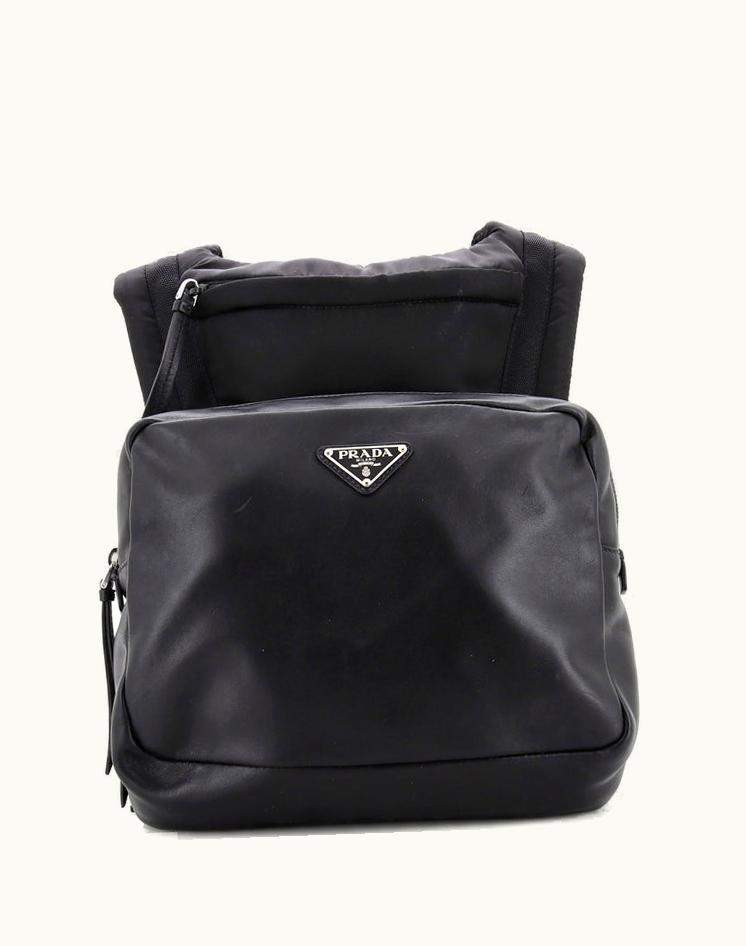 Prada Prada Triangle Logo Hooded Backpack Leather And Re-Nylon