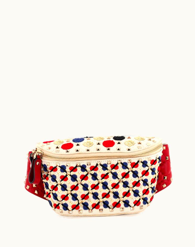 Valentino Valentino Rockstud Spike Belt Bag Quilted Embellished Canvas With Leather