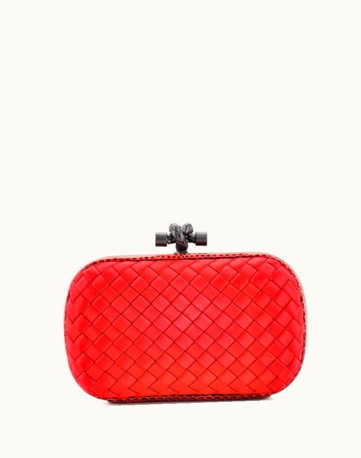 Bottega Veneta Bottega Veneta Box Knot Clutch Intrecciato Satin Small Red Snakeskin Exotic