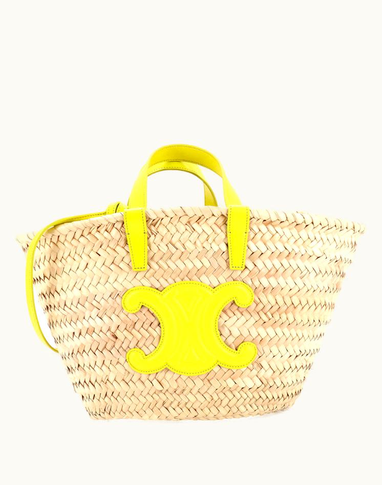 Celine Celine Triomphe Basket Shoulder Bag Teen Leather & Raffia Neutral Yellow