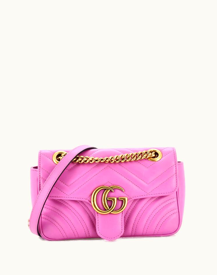 Gucci Gucci GG Marmont Flap Bag Matelasse Leather Mini Pink