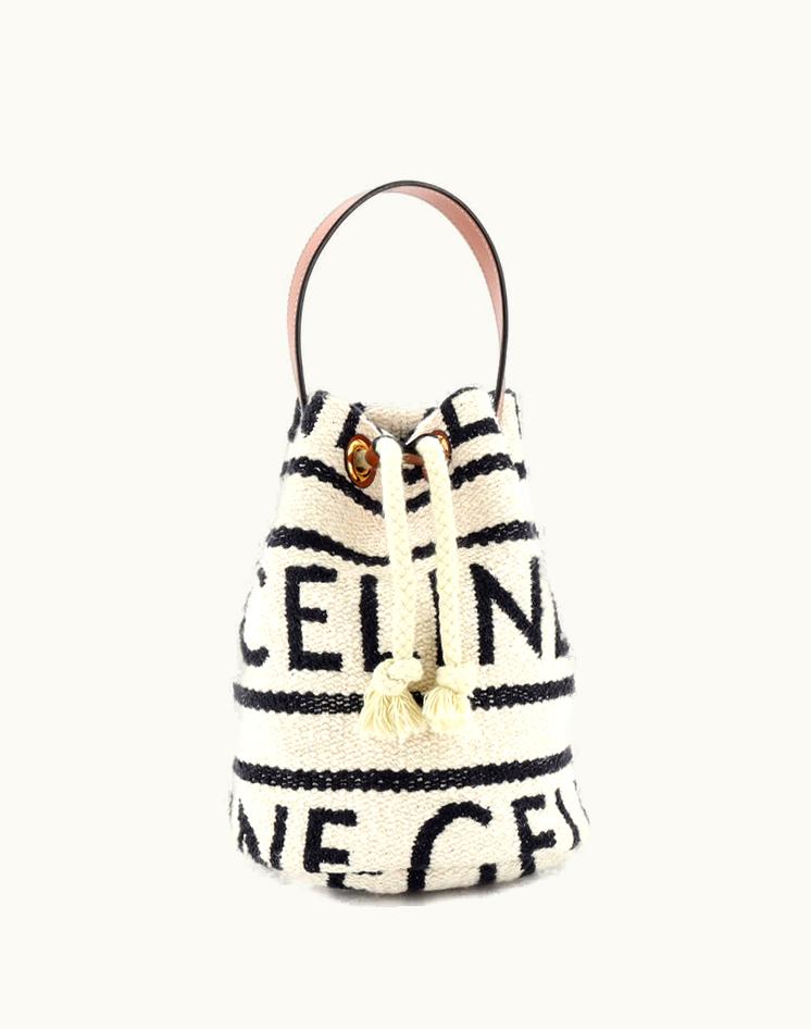 Celine Celine Drawstring Bucket Bag Logo All Over Textile Teen