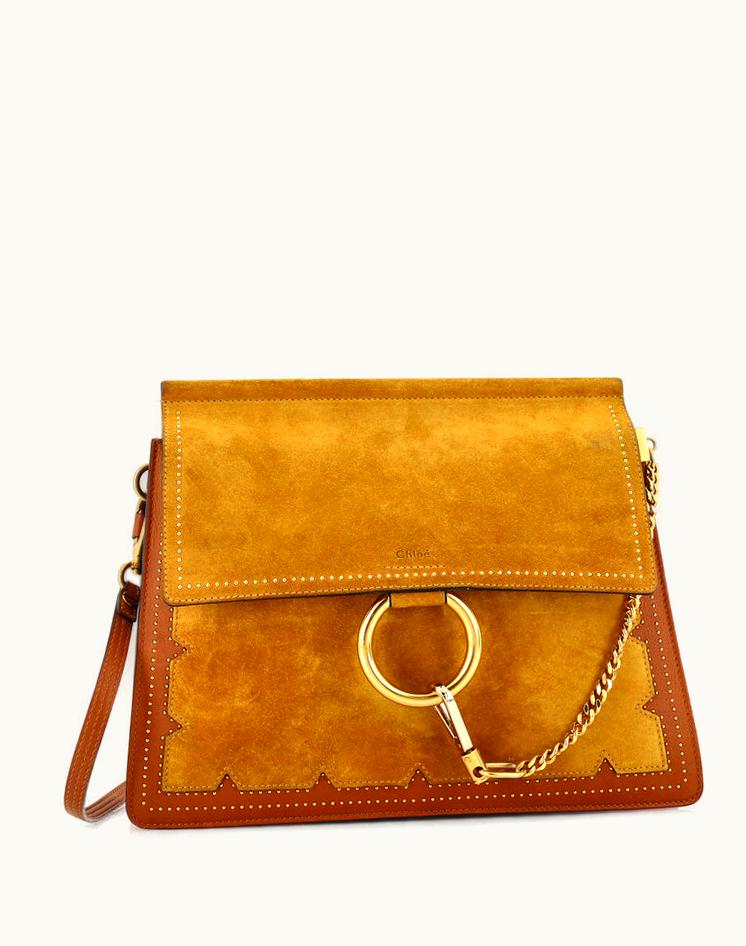 Chloe Chloe Faye Shoulder Bag Studded Leather And Suede Medium in Brown