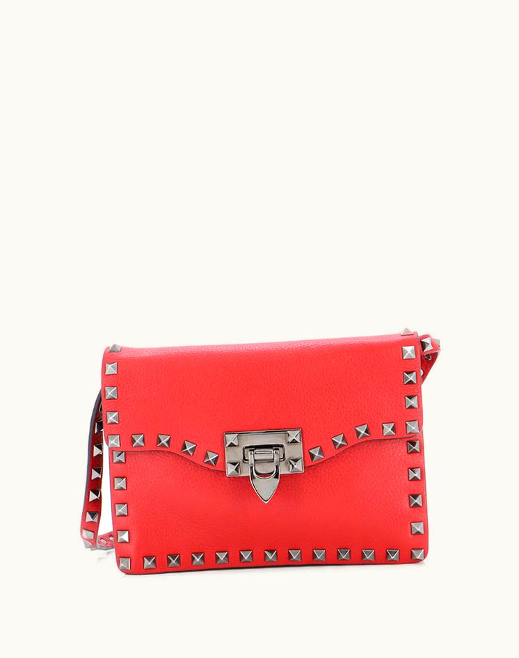 Valentino Valentino Garavani Rockstud Flip Lock Flap Bag Leather Mini Red Gun Metal