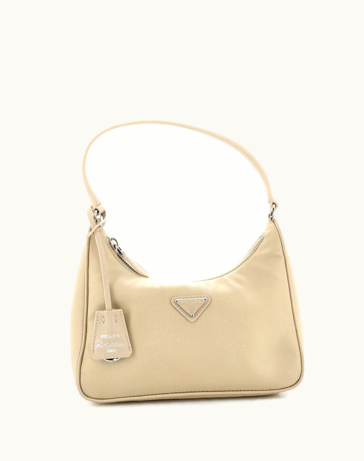 Prada Prada Re-Edition 2005 Hobo Tessuto Saffiano Leather Mini Neutral Silver