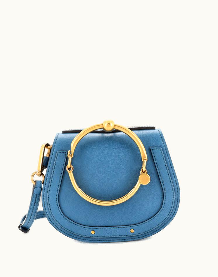 Chloe Chloe Nile Crossbody Bag Leather Small Blue Aged Gold