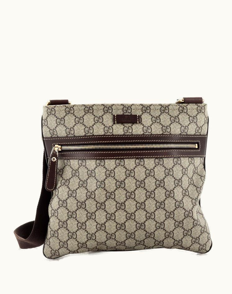 Gucci Gucci Front Zip Flat Messenger Bag GG Coated Canvas Medium