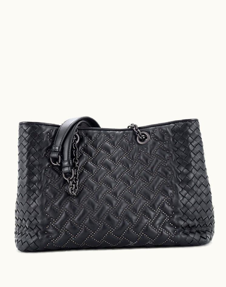 Bottega Veneta Bottega Veneta Double Chain Tote Studded Leather With Intrecciato Detail Medium