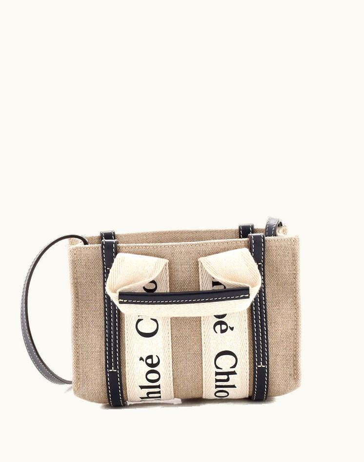 Chloe Chloe Woody Mini Convertible Tote Canvas With Leather Neutral