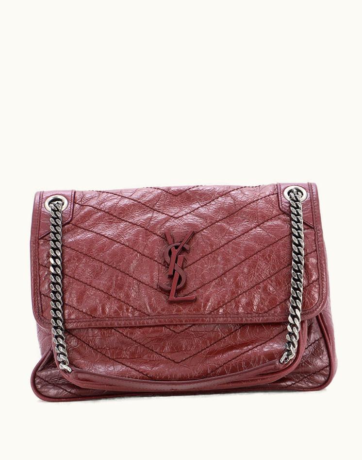 Saint Laurent Saint Laurent Niki Chain Flap Bag Matelasse Chevron Leather Medium Red Aged Silver