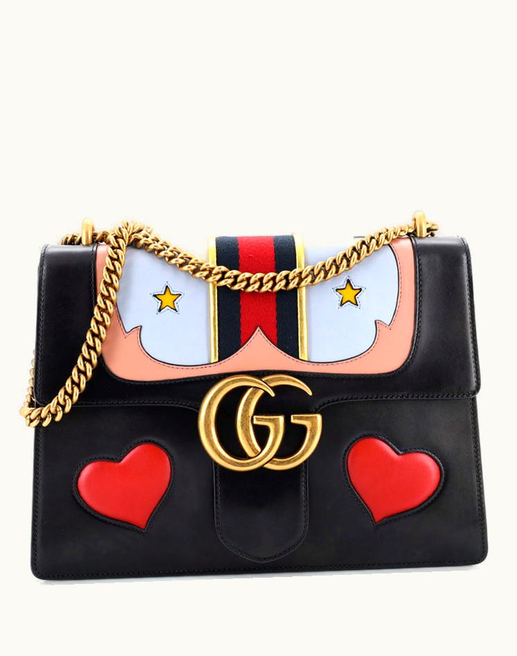 Gucci Gucci Web Heart GG Marmont Chain Shoulder Bag Leather Medium Multicolor.