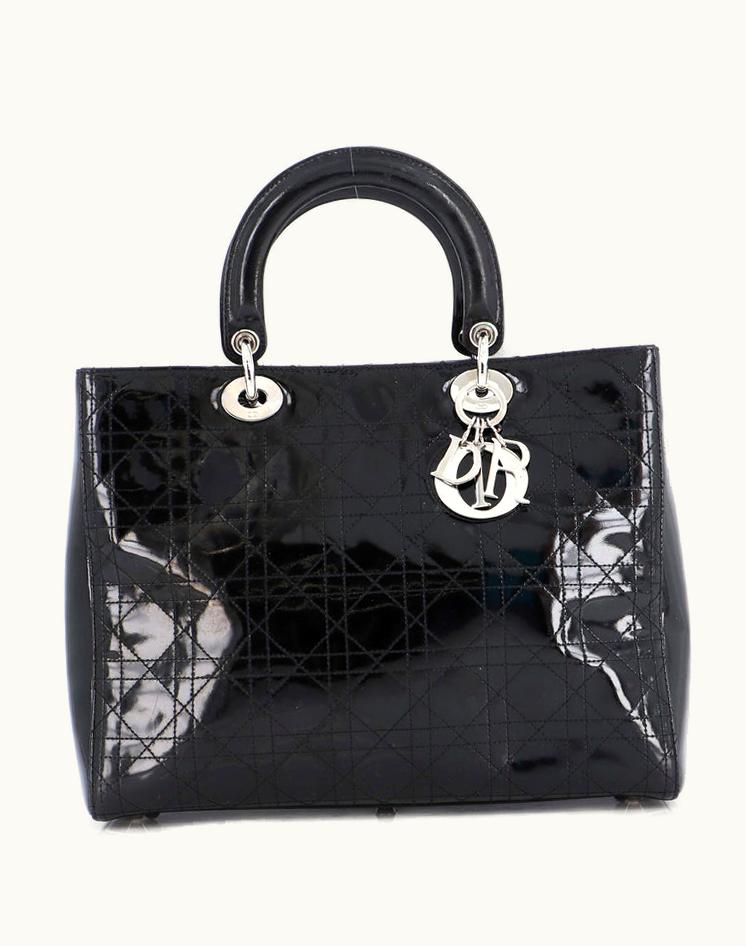 Dior Dior Lady Dior Bag Cannage Stitch Patent Large