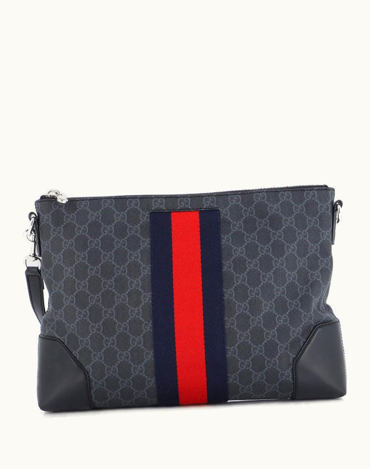 Gucci Gucci Web Zip Flat Messenger GG Coated Canvas Medium in Black