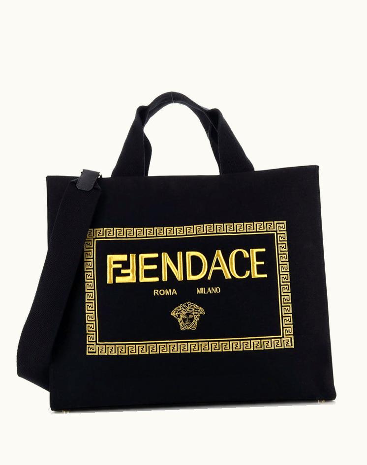 Fendi Fendi X Versace Fendace Convertible Shopping Tote (Outlet) Embroidered Canvas Large