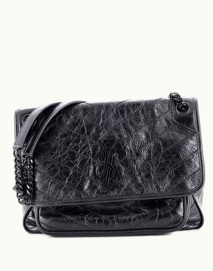 Saint Laurent Saint Laurent Niki Chain Flap Bag Matelasse Chevron Leather Medium Black