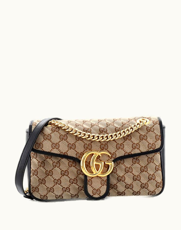 Gucci Gucci GG Marmont Flap Bag Diagonal Quilted GG Canvas Small in Brown