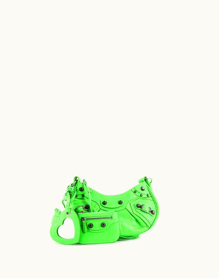 Balenciaga Balenciaga Le Cagole Giant Studs Shoulder Bag Crocodile Embossed Leather With Crystals XS Green Aged Silver
