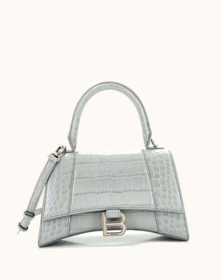 Balenciaga Balenciaga Hourglass Crocodile Embossed Leather Top Handle Bag Small Gray