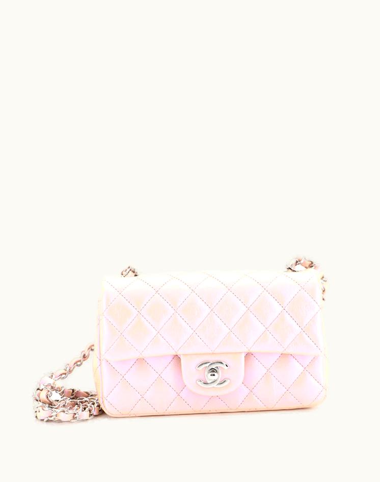 Chanel Chanel Classic Mini Flap Bag Quilted Iridescent Calfskin Silver Pink