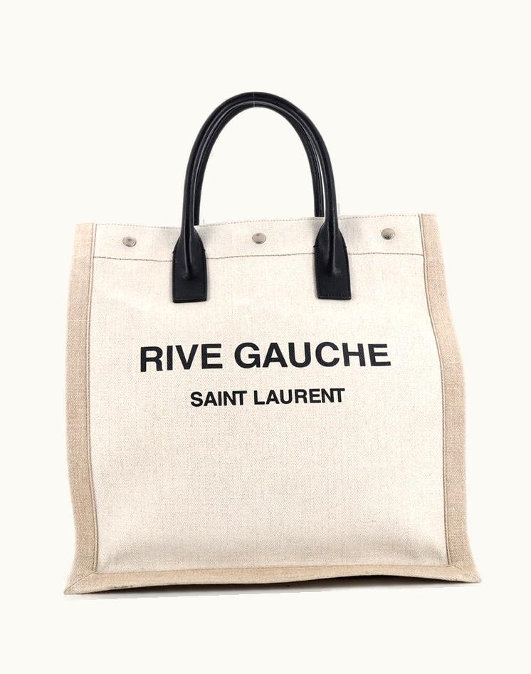 Saint Laurent Saint Laurent Rive Gauche Shopper Tote Canvas Tall Luxury Neutral Silver