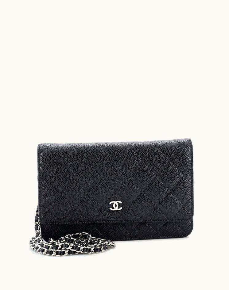 Chanel Chanel Quilted Caviar Wallet On Chain Black Red Silver
