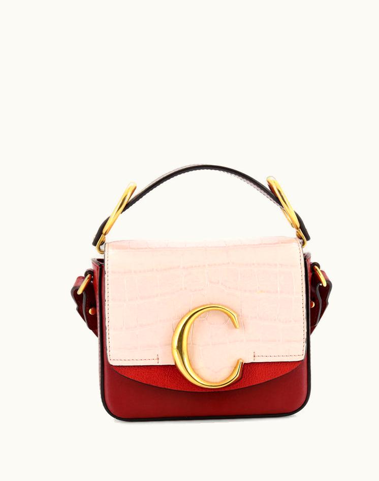 Chloe Chloe C Flap Bag Crocodile Embossed Leather Mini in Brown