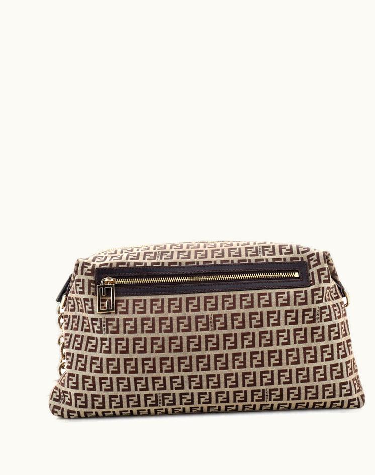 Fendi Fendi Zip Chain Pocket Shoulder Bag Zucchino Canvas Large