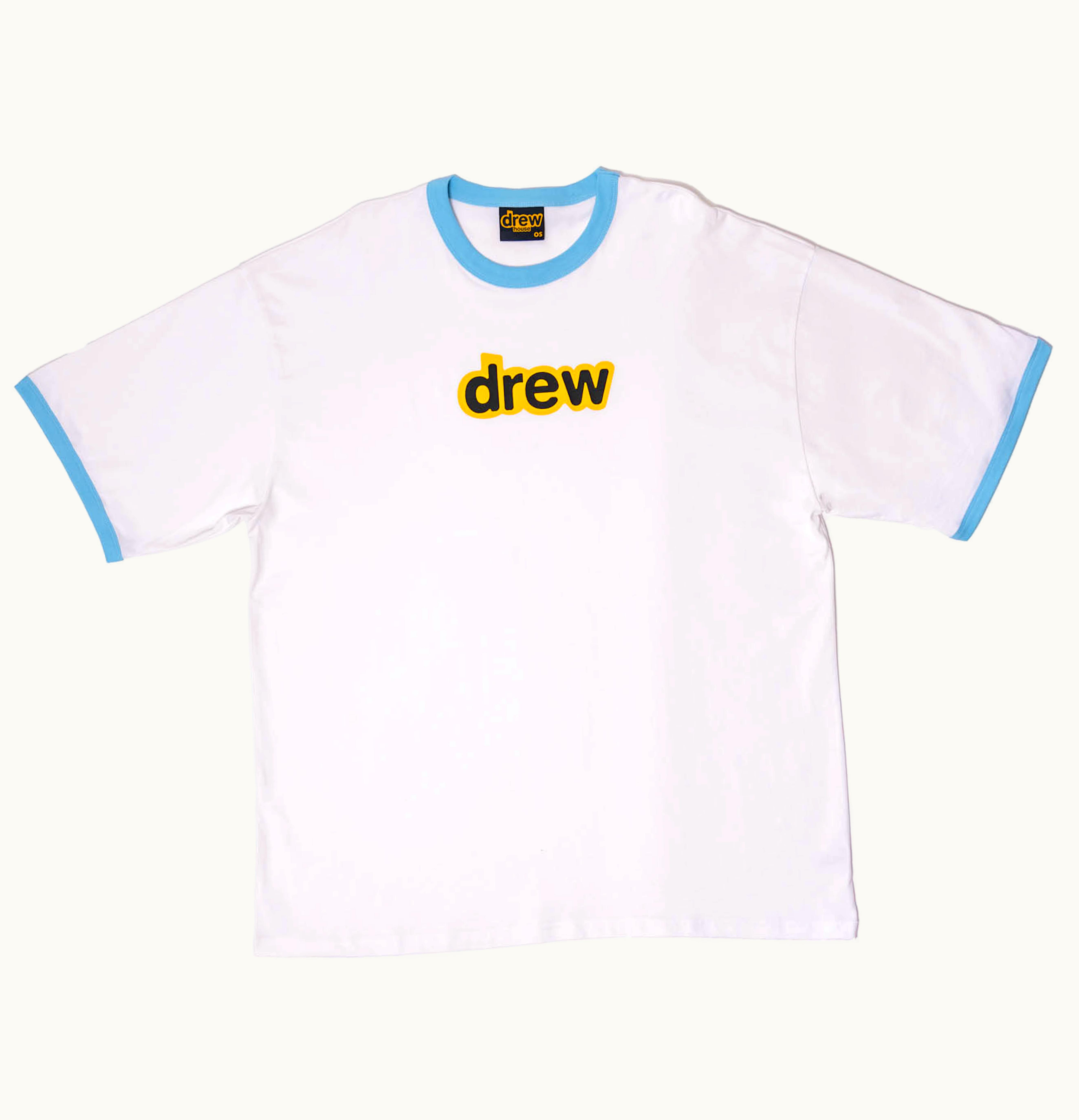 drew house drew house oversized secret ss ringer tee white sea blue