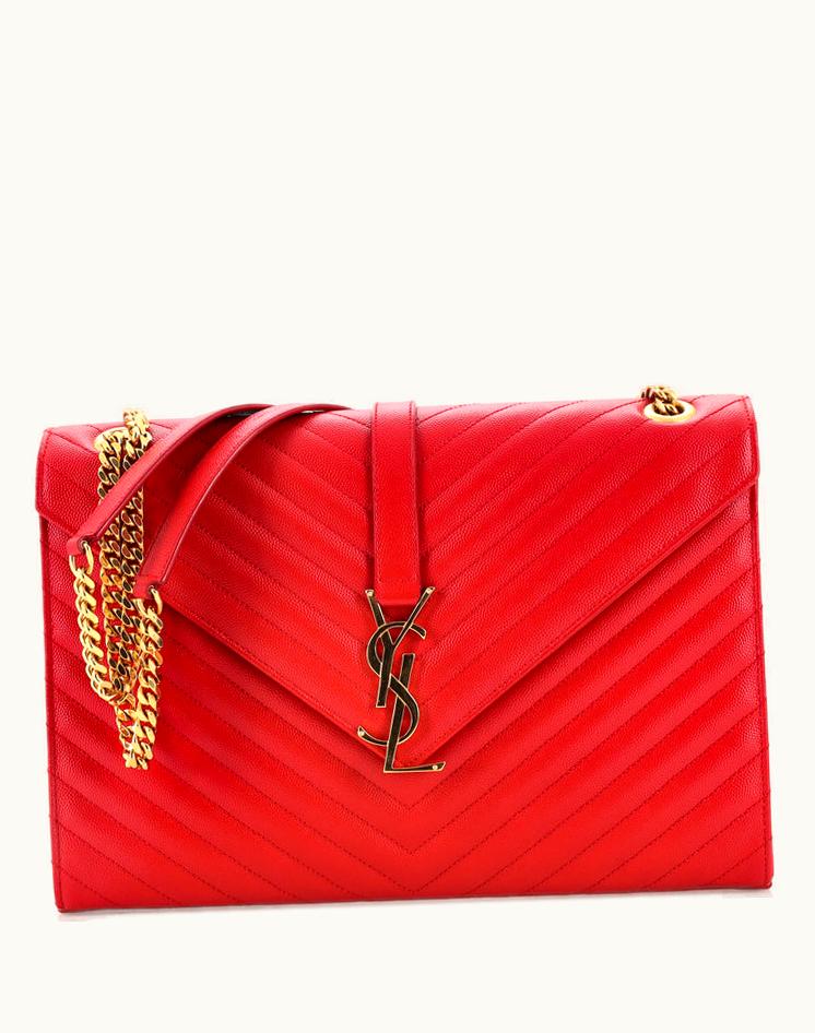 Saint Laurent Saint Laurent Classic Monogram Envelope Satchel Matelasse Chevron Leather Large in Red