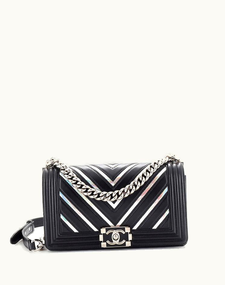 Chanel Chanel Boy Flap Bag Chevron Lambskin With Holographic Pvc Old Medium