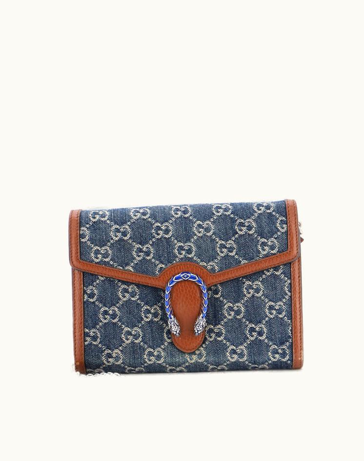Gucci Gucci Dionysus Chain Wallet GG Denim Small Blue