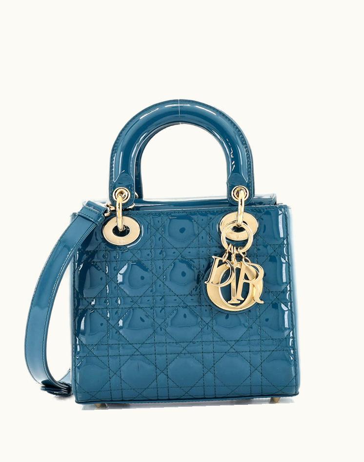 Dior Christian Dior Lady Dior Bag Cannage Quilt Patent Small in Blue