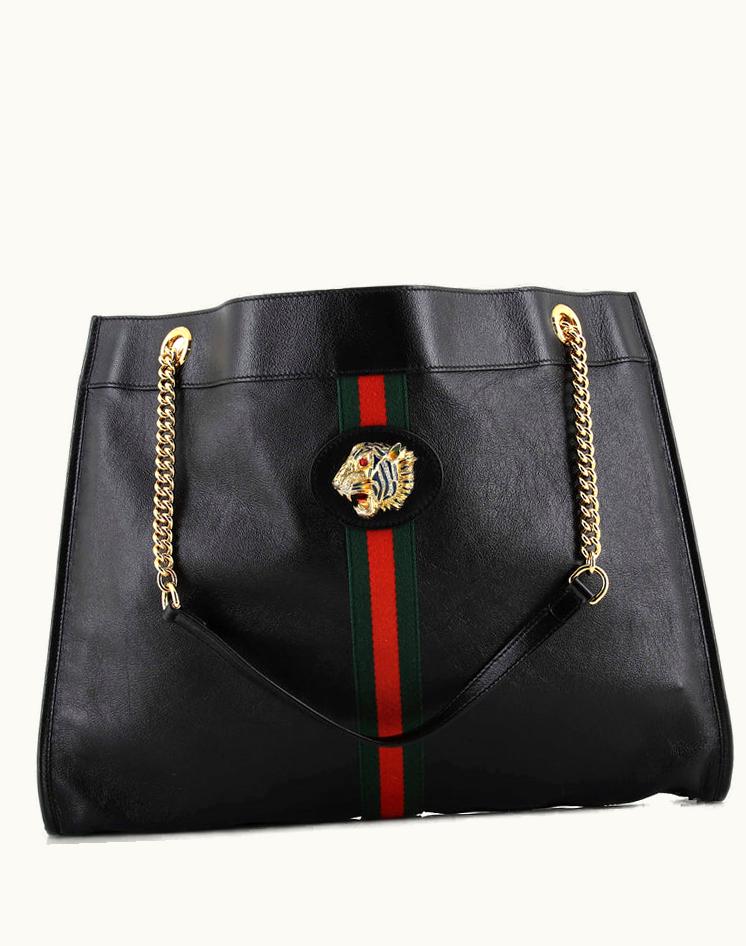 Gucci Gucci Rajah Chain Tote Leather Large Black Gold