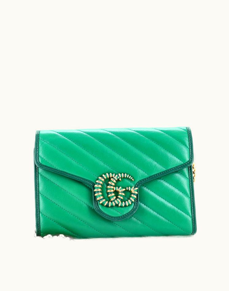 Gucci Gucci GG Marmont Chain Wallet Diagonal Quilted Leather Mini in Green