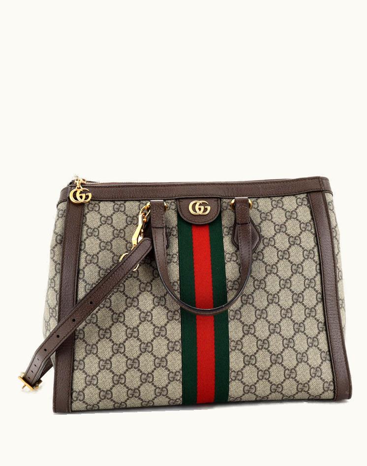Gucci Gucci Ophidia Top Handle Tote GG Coated Canvas Medium Brown Gold