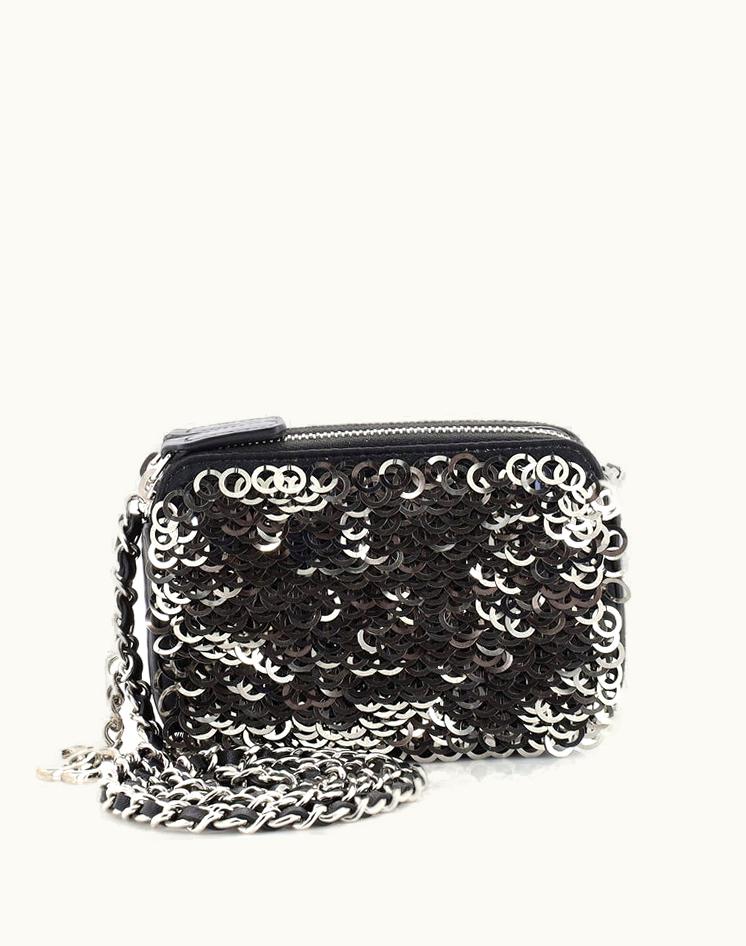 Chanel Chanel Double Zip Chain Camera Bag Sequin Embellished Lambskin Mini