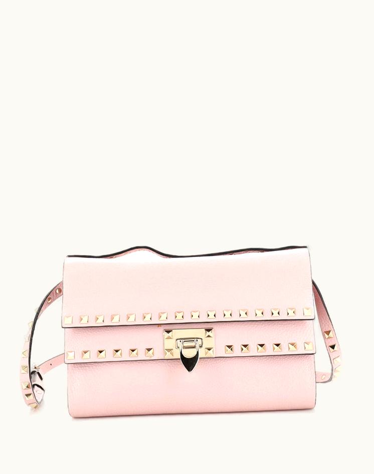 Valentino Valentino Rockstud Flip Lock Double Flap Crossbody Bag Leather Small