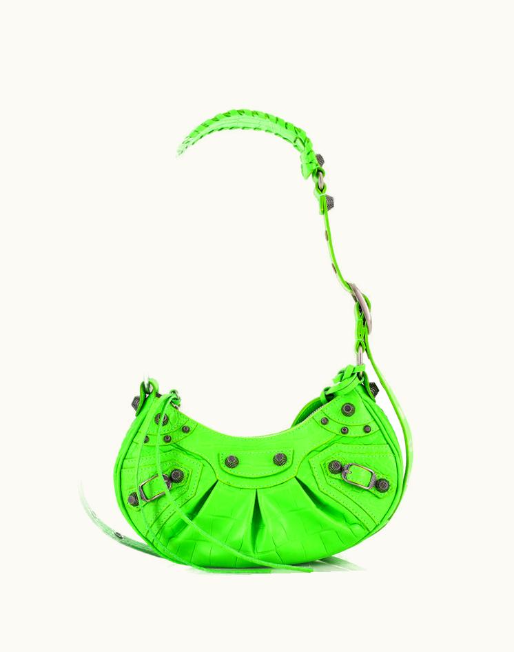 Balenciaga Balenciaga Le Cagole Giant Studs Shoulder Bag Crocodile Embossed Leather XS in Green
