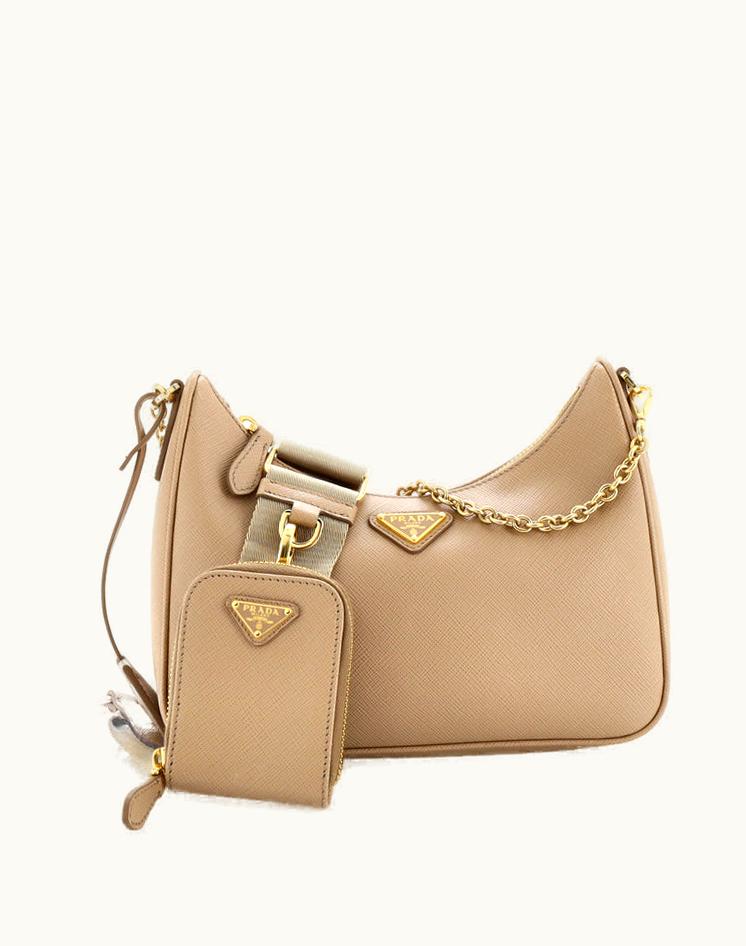 Prada Prada Re-Edition 2005 Shoulder Bag Saffiano Leather Small Neutral Gold
