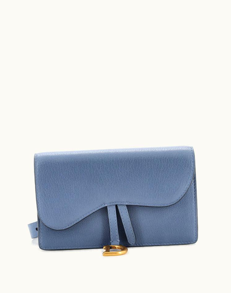 Dior Dior Saddle Rectangular Belt Bag Leather Blue Aged Gold