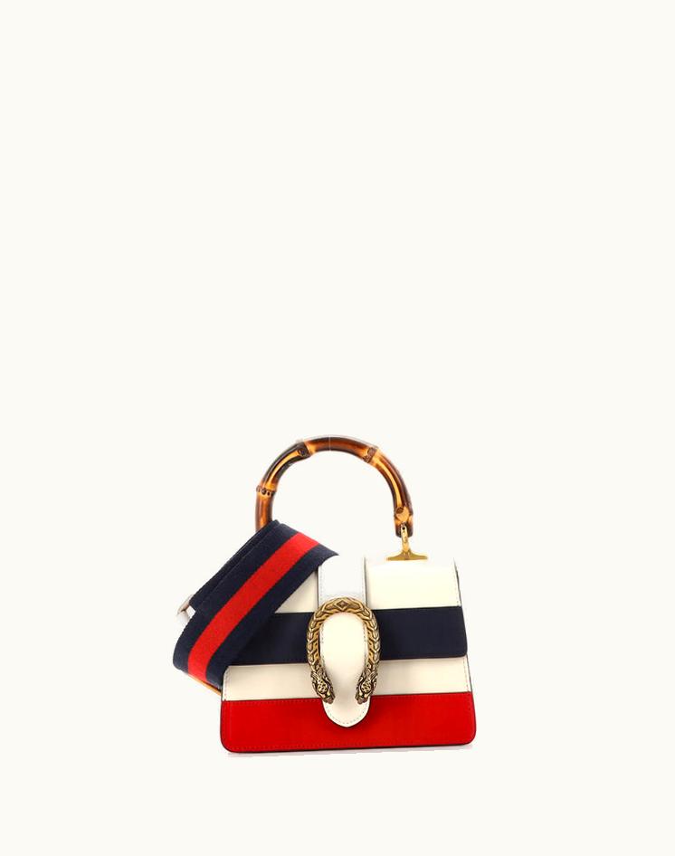 Gucci Gucci Dionysus Bamboo Top Handle Bag Colorblock Leather Mini Blue Multicolor Neutral Red Aged Gold