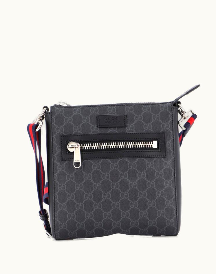 Gucci Gucci Web Strap Front Zip Messenger Bag GG Coated Canvas Small Black